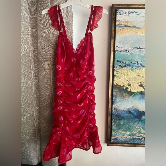 Torrid Curve Ruched Mesh Ruffle Mini  Dress Size L Red Líps Sleeveless - Picture 1 of 13